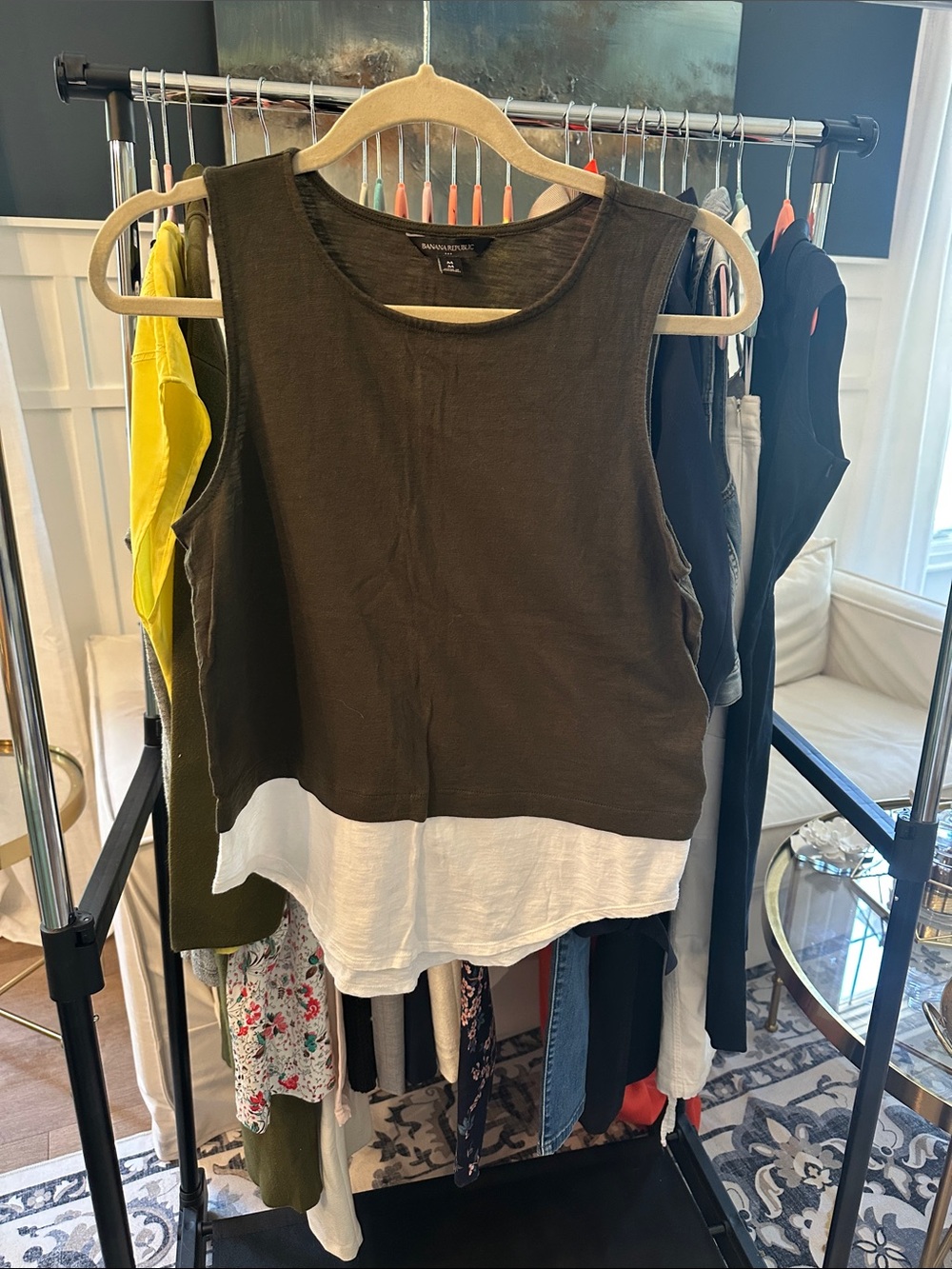 Banana Republic Olive and White Layered Tank